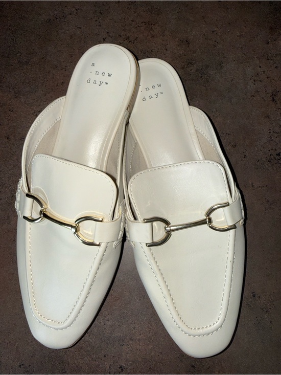 a new day Shoes - a new day Cream Slip-On Loafer Mules with Gold Bit Accent